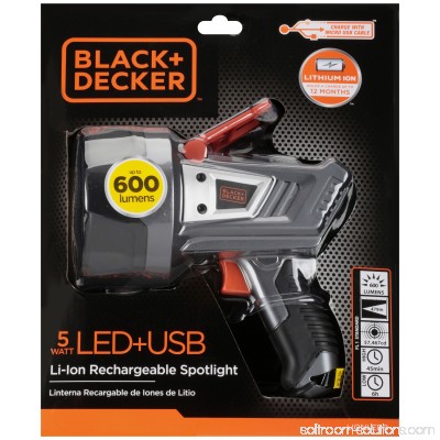 Black + Decker™ 5 Watt LED + USB Li-Ion Rechargeable Spotlight Peg 554115798